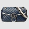 Gucci GG Women GG Marmont Small Shoulder Bag in Blue Diagonal Matelassé Leather