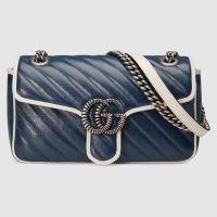 Gucci GG Women GG Marmont Small Shoulder Bag in Blue Diagonal Matelassé Leather (1)