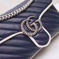Gucci GG Women GG Marmont Small Shoulder Bag in Blue Diagonal Matelassé Leather (1)