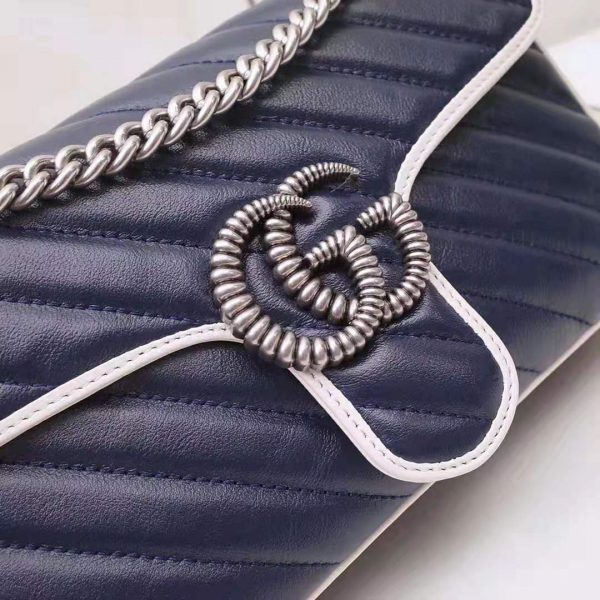 Gucci GG Women GG Marmont Small Shoulder Bag in Blue Diagonal Matelassé Leather (3)