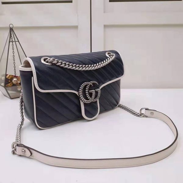 Gucci GG Women GG Marmont Small Shoulder Bag in Blue Diagonal Matelassé Leather (4)