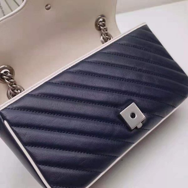 Gucci GG Women GG Marmont Small Shoulder Bag in Blue Diagonal Matelassé Leather (8)