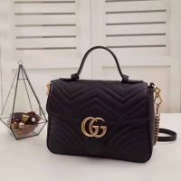 Gucci GG Women GG Marmont Small Top Handle Bag in Black Matelassé Chevron Leather (8)