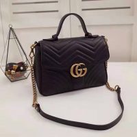 Gucci GG Women GG Marmont Small Top Handle Bag in Black Matelassé Chevron Leather (8)