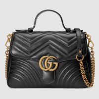Gucci GG Women GG Marmont Small Top Handle Bag in Black Matelassé Chevron Leather (8)