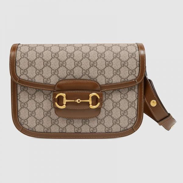 Gucci GG Women Gucci 1955 Horsebit Shoulder Bag in GG Supreme Canvas-Brown (1)