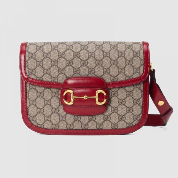 Gucci GG Women Gucci 1955 Horsebit Shoulder Bag in GG Supreme Canvas-Red (1)