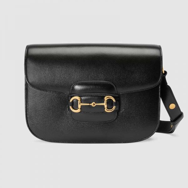 Gucci GG Women Gucci 1955 Horsebit Shoulder Bag in Textured Leather-Black (9)