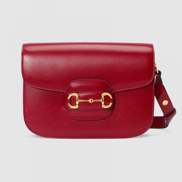 Gucci GG Women Gucci 1955 Horsebit Shoulder Bag in Textured Leather-Red (1)