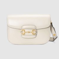 Gucci GG Women Gucci 1955 Horsebit Shoulder Bag in Textured Leather-White (1)