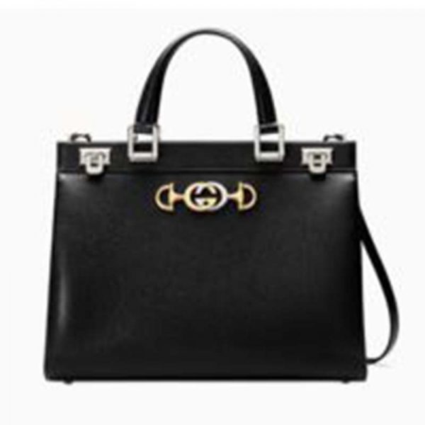 Gucci GG Women Gucci Zumi Grainy Leather Medium Top Handle Bag-Black (1)