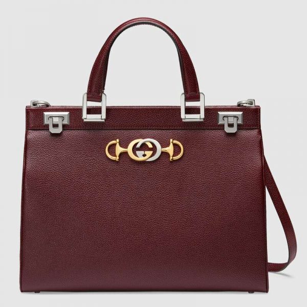 Gucci GG Women Gucci Zumi Grainy Leather Medium Top Handle Bag-Maroon (1)