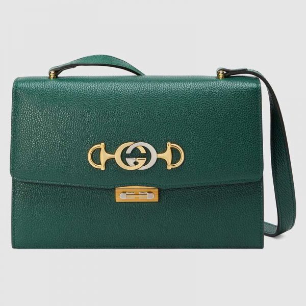 Gucci GG Women Gucci Zumi Grainy Leather Small Shoulder Bag-Green (1)