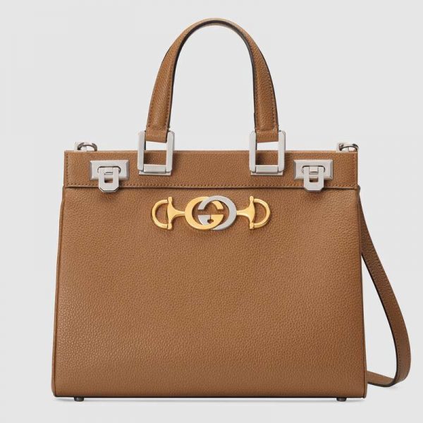 Gucci GG Women Gucci Zumi Grainy Leather Small Top Handle Bag-Brown (1)