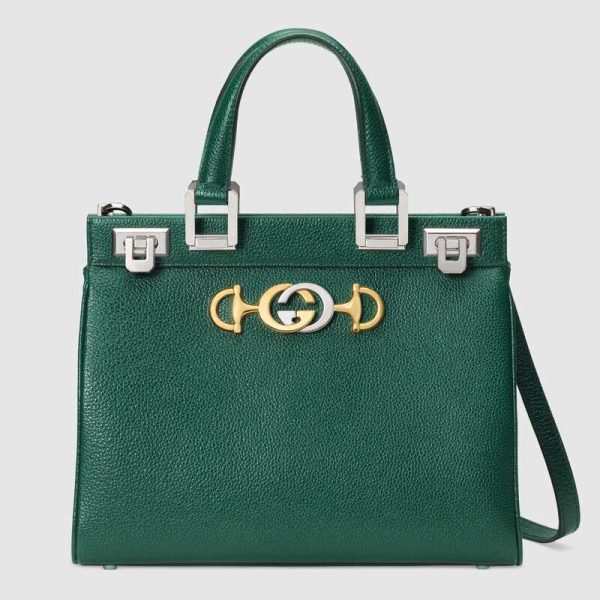 Gucci GG Women Gucci Zumi Grainy Leather Small Top Handle Bag-Green (1)