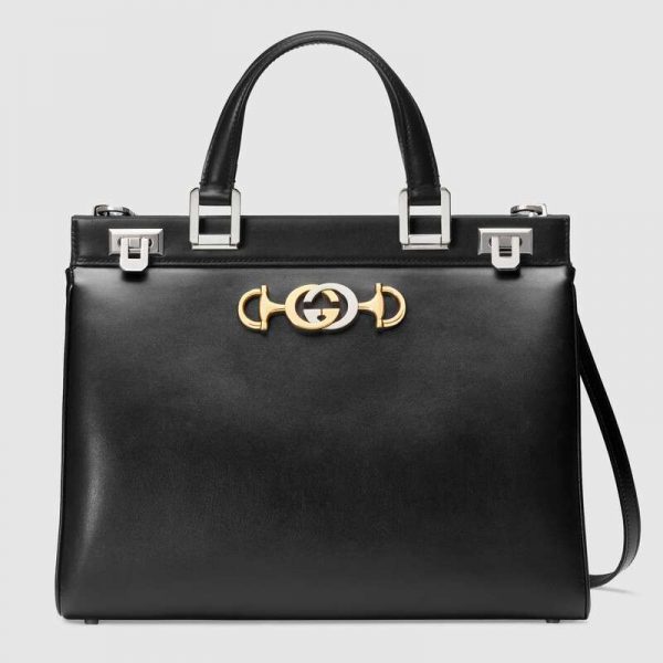 Gucci GG Women Gucci Zumi Smooth Leather Medium Top Handle Bag-Black (1)