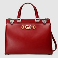 Gucci GG Women Gucci Zumi Smooth Leather Medium Top Handle Bag-Red