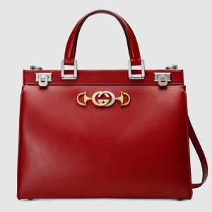 Gucci GG Women Gucci Zumi Smooth Leather Medium Top Handle Bag-Red