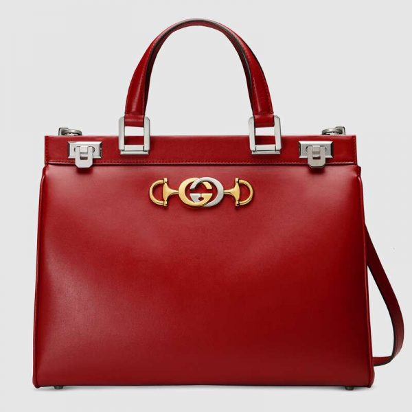 Gucci GG Women Gucci Zumi Smooth Leather Medium Top Handle Bag-Red (1)