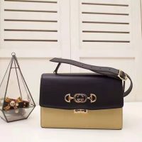 Gucci GG Women Gucci Zumi Smooth Leather Small Shoulder Bag in Black and Beige Smooth Leather (1)