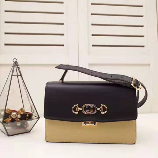 Gucci GG Women Gucci Zumi Smooth Leather Small Shoulder Bag in Black and Beige Smooth Leather (2)
