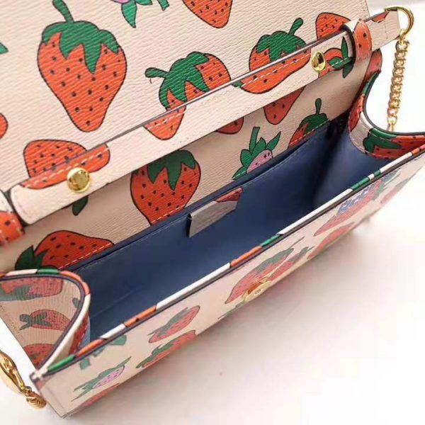 Gucci GG Women Gucci Zumi Strawberry Print Mini Bag in Gucci Strawberry Print Ivory Leather (10)