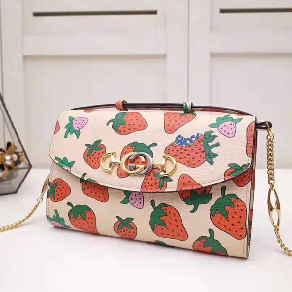 Gucci GG Women Gucci Zumi Strawberry Print Mini Bag in Gucci Strawberry Print Ivory Leather (4)