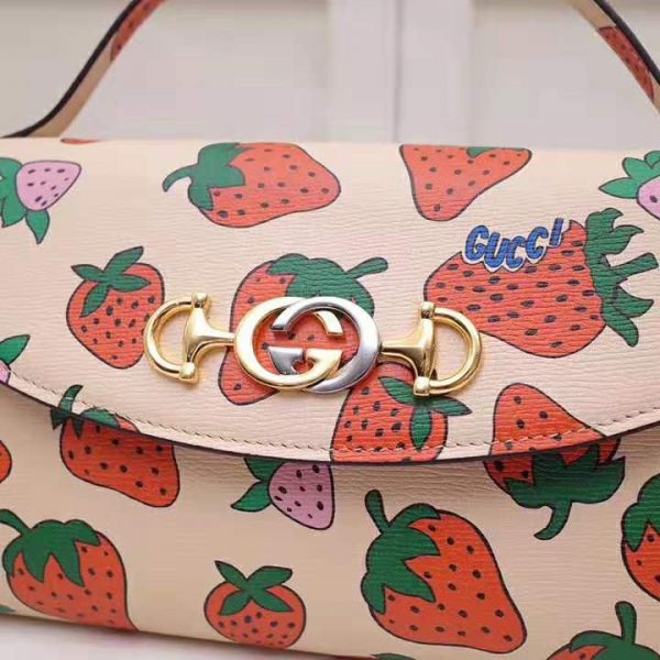 Gucci GG Women Gucci Zumi Strawberry Print Mini Bag in Gucci Strawberry Print Ivory Leather (5)