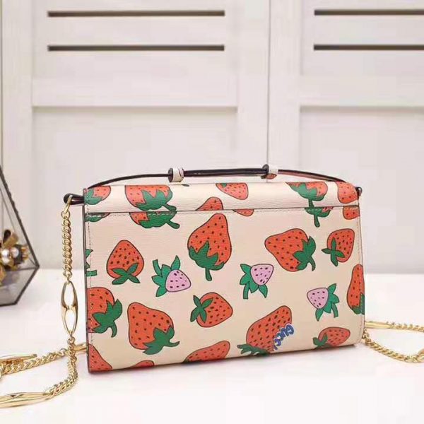 Gucci GG Women Gucci Zumi Strawberry Print Mini Bag in Gucci Strawberry Print Ivory Leather (8)