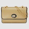 Gucci GG Women Leather Small Shoulder Bag in Textured Leather-Beige