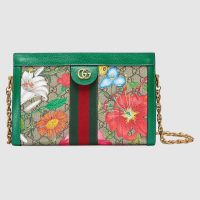 Gucci GG Women Ophidia GG Flora Small Shoulder Bag in GG Supreme Canvas-White