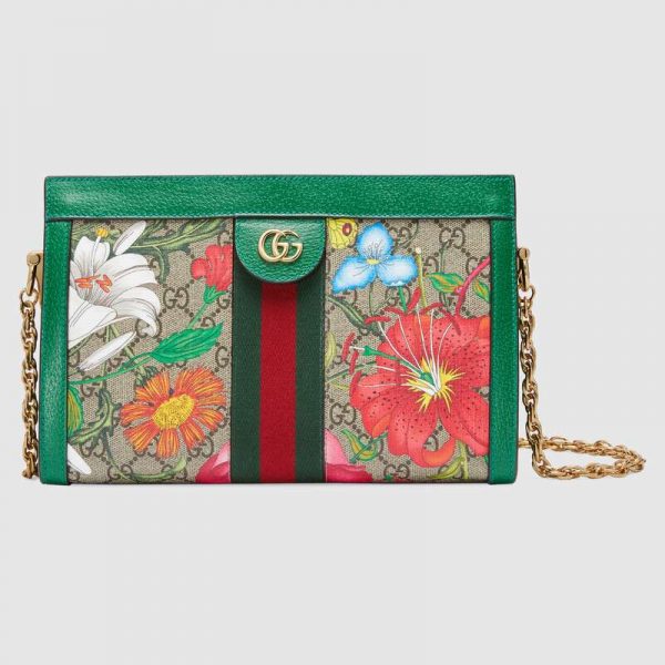 Gucci GG Women Ophidia GG Flora Small Shoulder Bag in GG Supreme Canvas-Green (2)