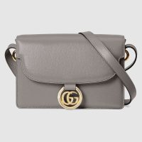 Gucci GG Women Small Leather Shoulder Bag in Textured Leather-Grey