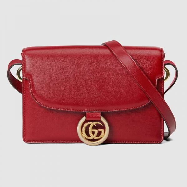 Gucci GG Women Small Leather Shoulder Bag in Textured Leather-Red (1)