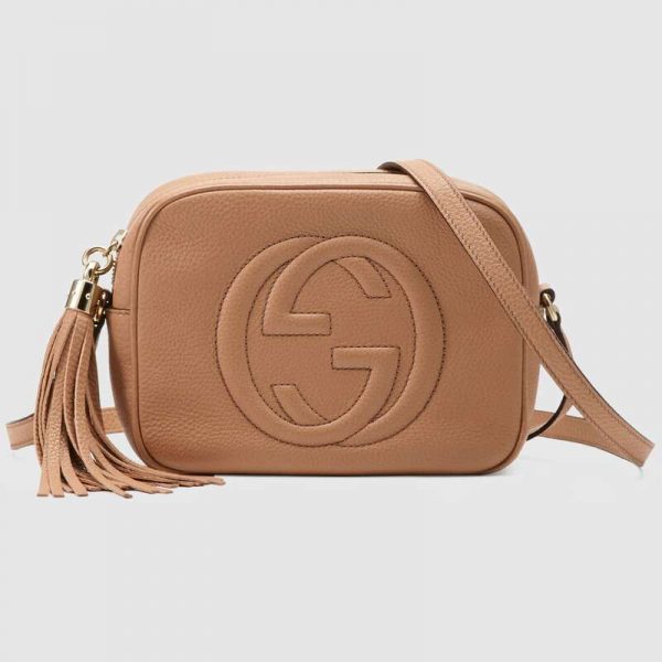 Gucci GG Women Soho Small Leather Disco Bag in Embossed Interlocking G-Brown (1)