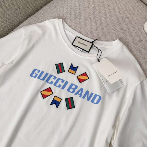 Gucci Men Gucci Band Oversize Print T-Shirt in White Cotton Jersey (5)