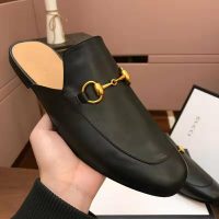 Gucci Men Leather Horsebit Slipper 1.3 cm Heel-Black (1)