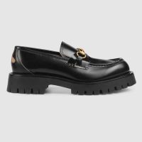 Gucci Men Leather Lug Sole Horsebit Loafer in Black Leather 4.6 cm Heel (1)