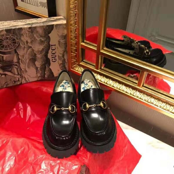 Gucci Men Leather Lug Sole Horsebit Loafer in Black Leather 4.6 cm Heel (2)