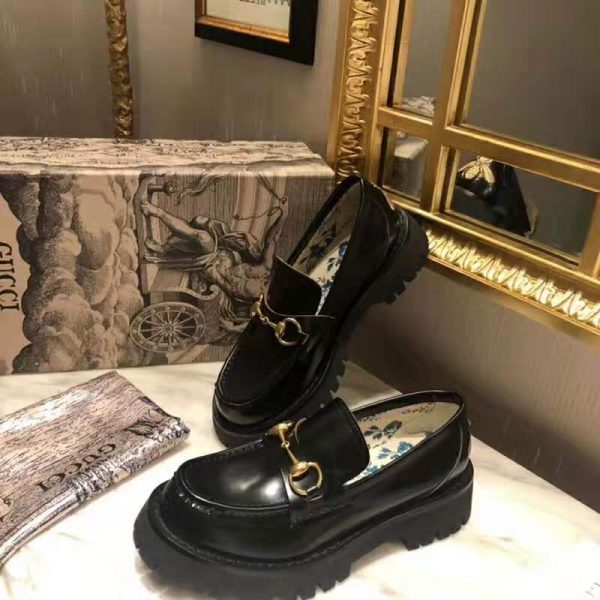 Gucci Men Leather Lug Sole Horsebit Loafer in Black Leather 4.6 cm Heel (8)