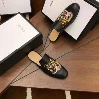 Gucci Men Princetown Embroidered Leather Slipper with Tiger Appliqué 1.27cm Heel-Black (1)