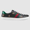Gucci Men's Ace Embroidered Sneaker in Black Leather with Bees and Stars