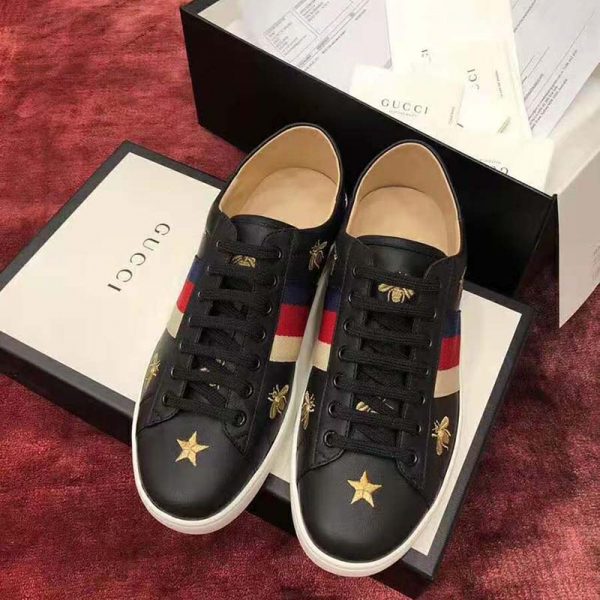 Gucci Men’s Ace Embroidered Sneaker in Black Leather with Bees and Stars (10)
