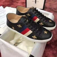 Gucci Men’s Ace Embroidered Sneaker in Black Leather with Bees and Stars (1)