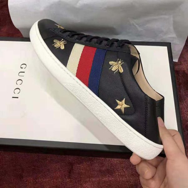 Gucci Men’s Ace Embroidered Sneaker in Black Leather with Bees and Stars (3)