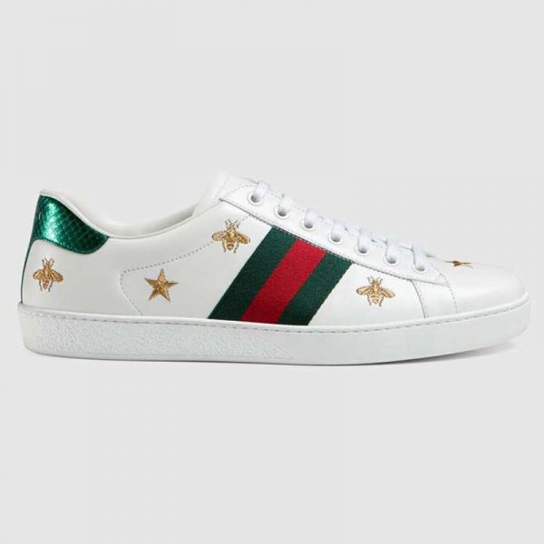 Gucci Men’s Ace Embroidered Sneaker in White Leather with Bees and Stars (1)