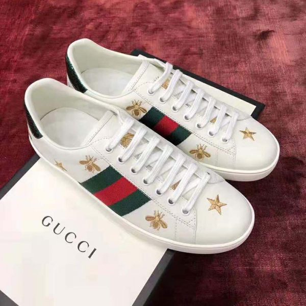 Gucci Men’s Ace Embroidered Sneaker in White Leather with Bees and Stars (6)