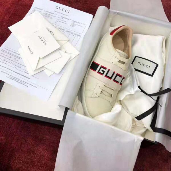 Gucci Unisex Ace Sneaker with Gucci Stripe in White Leather Rubber Sole (2)