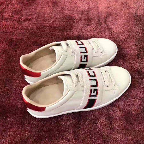 Gucci Unisex Ace Sneaker with Gucci Stripe in White Leather Rubber Sole (4)