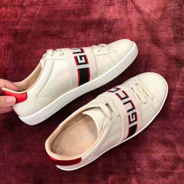 Gucci Unisex Ace Sneaker with Gucci Stripe in White Leather Rubber Sole (6)